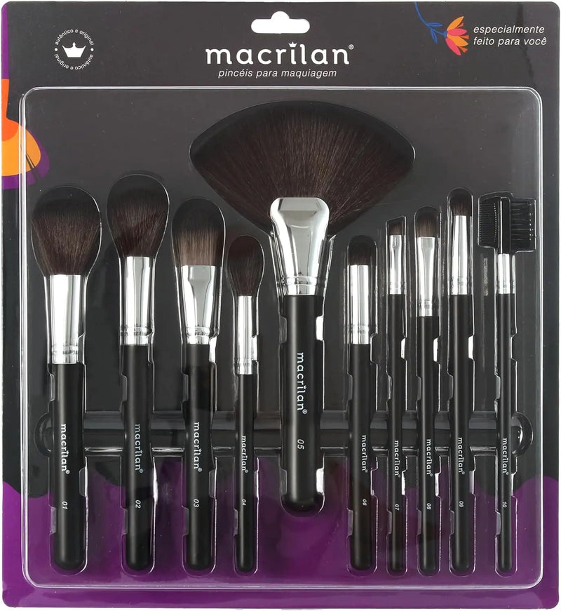 Kit Com 10 Pincéis Para Maquiagem - Macrilan - KP9-1B