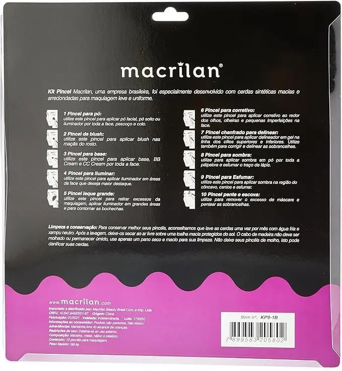 Kit Com 10 Pincéis Para Maquiagem - Macrilan - KP9-1B